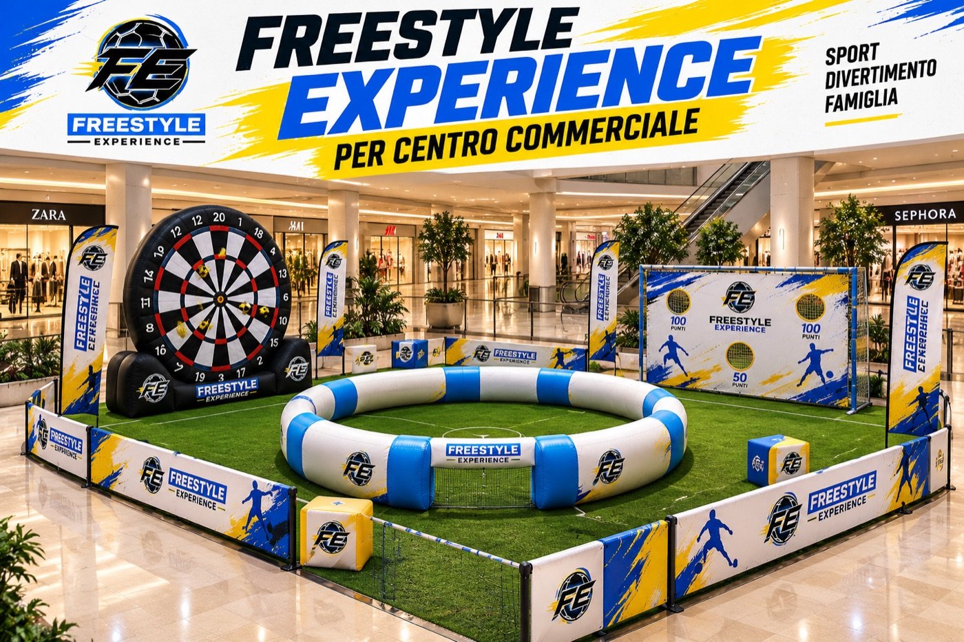 Allestimento Freestyle Experience completo all'interno di un centro commerciale